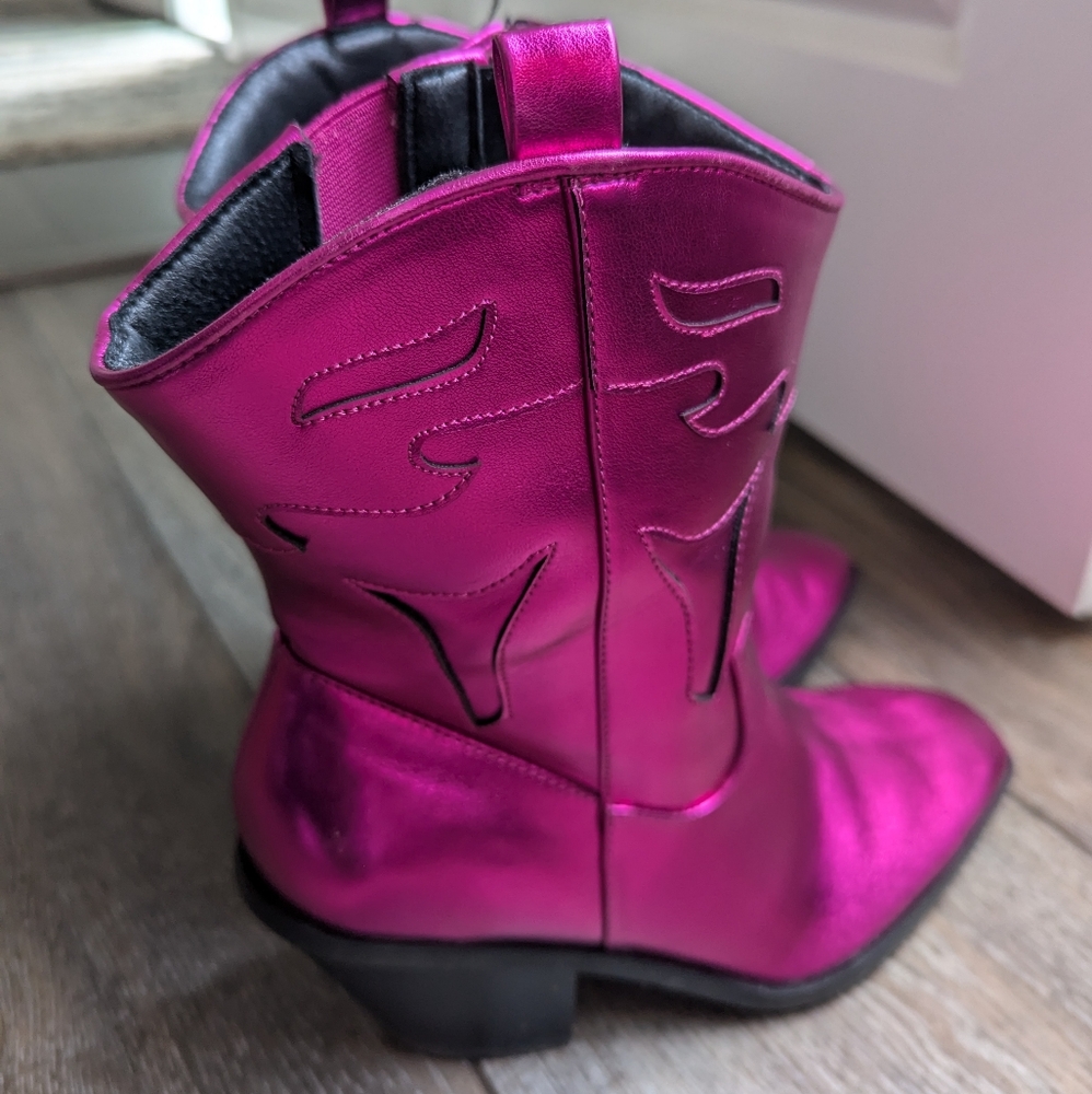 TORRID | Size 8.5, wide width, pink foil western cowboy boots, chunky heel - Picture 1 of 6